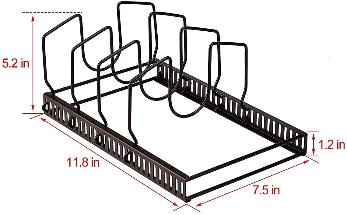 Toplife Adjustable 10+ Pans Organizer Rack + 7+ Lids Organizer Rack + 10+ Bakeware Organizer Rack for Kitchen Cabinet and Counter, Brown