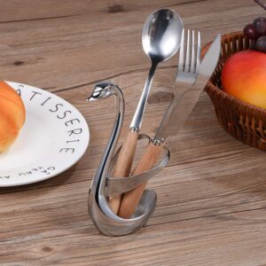 Coffee Spoon Set, Silver Swan Base Holder Stainless Steel Dessert Spoon and Fork Set Stand Organizer for Dinner Table Kitchen Decorative (Heart-shaped)