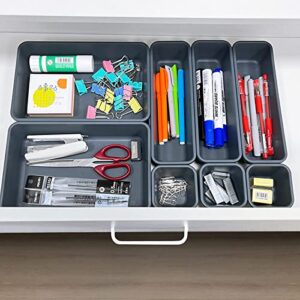 Arriart Drawer Organizers Office - Desk Drawer Organizer Tool Box Organizer, Firm and Unbreakable with 3 Sizes for Kitchen Bathroom Makeup Vanity Dresser(Grey 16 Pack)