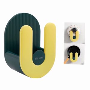 pxlywltzl lid pot organizer with drain，punch-free wall hanging cutting board rack in the kitchen，pan lid organizer holder rack，lid holder，lid shelf (green+yellow)