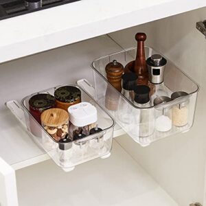 2 pcs pull out cabinet organizer slide out storage container no need drilling and nailing acrylic drawer storage shelves with 4 pull out rail for bathroom kitchen