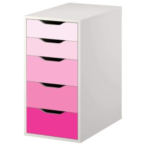 decals for alex drawers in pink ombre, self-adhesive decals, peel and stick furniture stickers/decals, removable furniture skin for the alex unit, furniture not included (for 5-drawer unit)