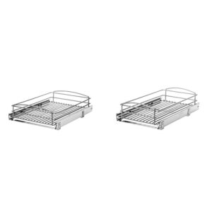 knape & vogt rs-mub-14-fn 5 in. h x 15 in. w x 20 in. d multi-use basket silver cabinet organizer & rs-mub-11-fn 5 in. h x 12 in. w x 20 in. d multi-use basket silver pull out cabinet organizer