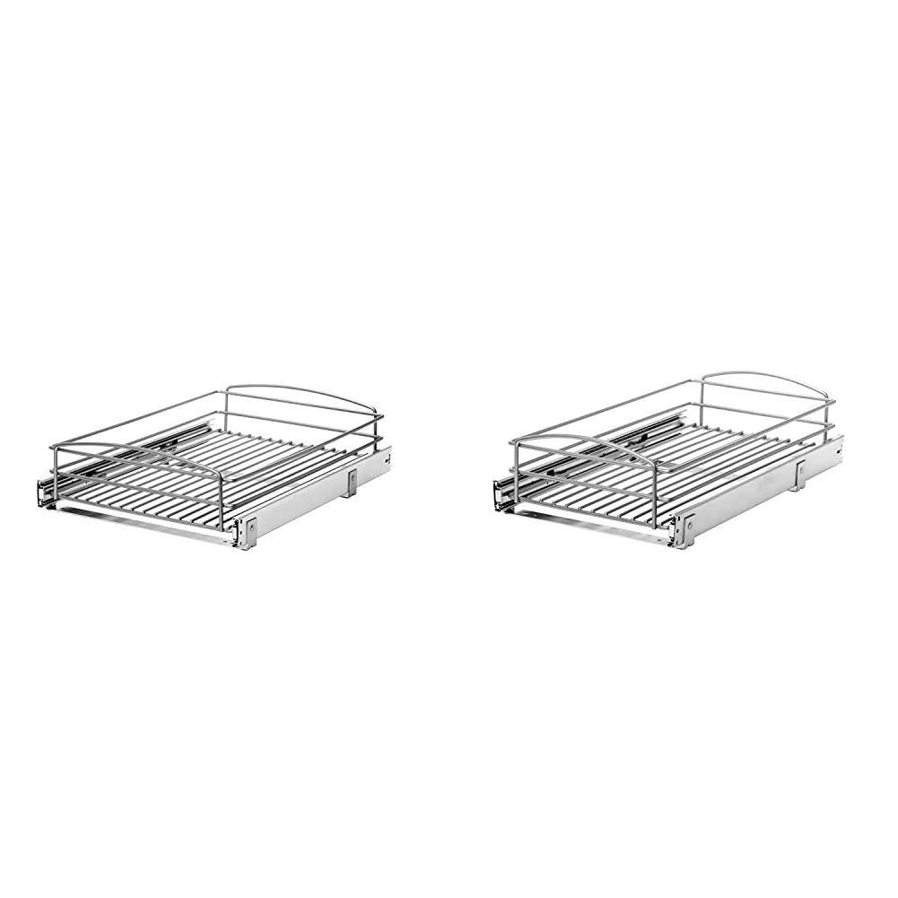 Knape & Vogt RS-MUB-14-FN 5 in. H x 15 in. W x 20 in. D Multi-Use Basket Silver Cabinet Organizer & RS-MUB-11-FN 5 in. H x 12 in. W x 20 in. D Multi-Use Basket Silver Pull Out Cabinet Organizer