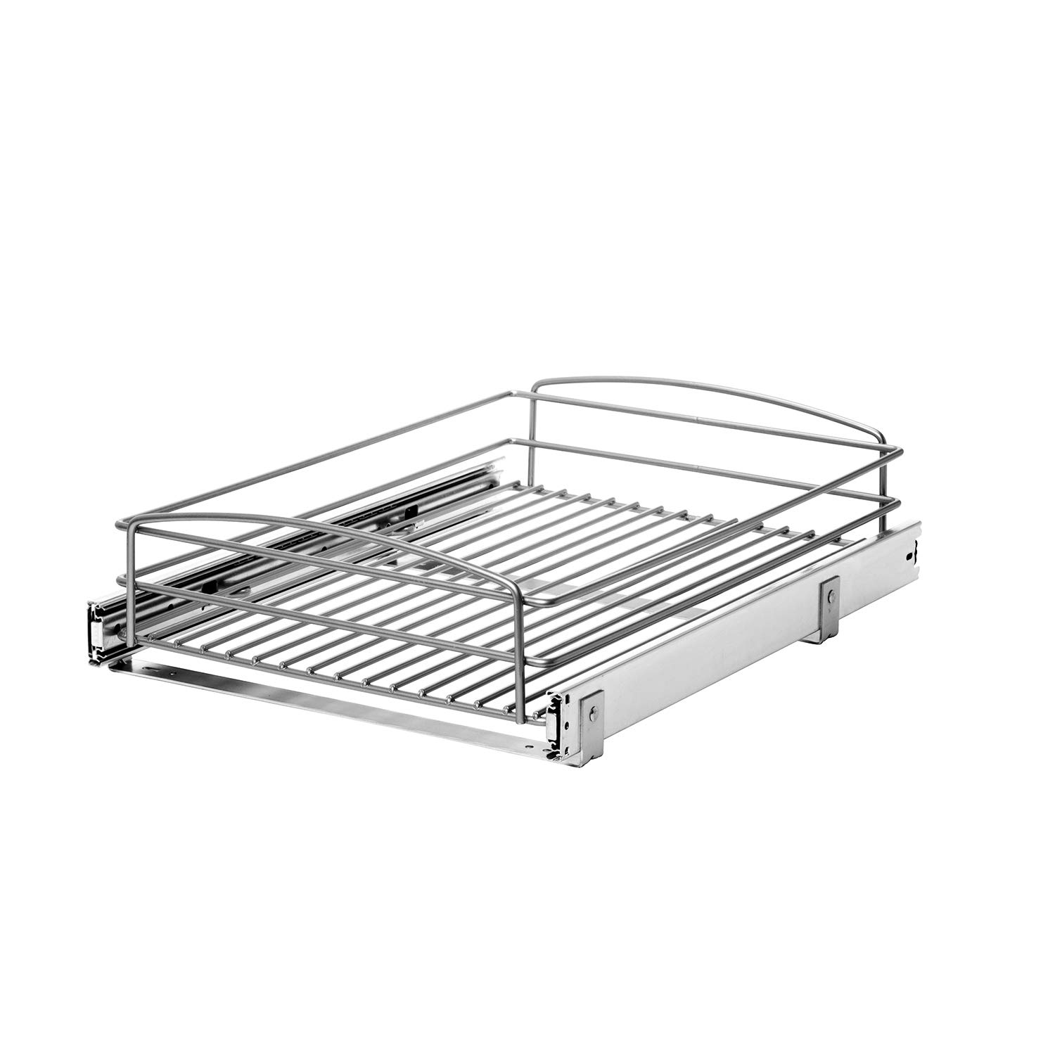 Knape & Vogt RS-MUB-14-FN 5 in. H x 15 in. W x 20 in. D Multi-Use Basket Silver Cabinet Organizer & RS-MUB-11-FN 5 in. H x 12 in. W x 20 in. D Multi-Use Basket Silver Pull Out Cabinet Organizer