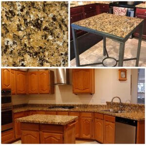 ez faux decor kitchen countertop update vinyl laminate cover | easy install | peel and stick | durable self-adhesive | 36” x 180” | granite marble design | venetian gold (15ft)
