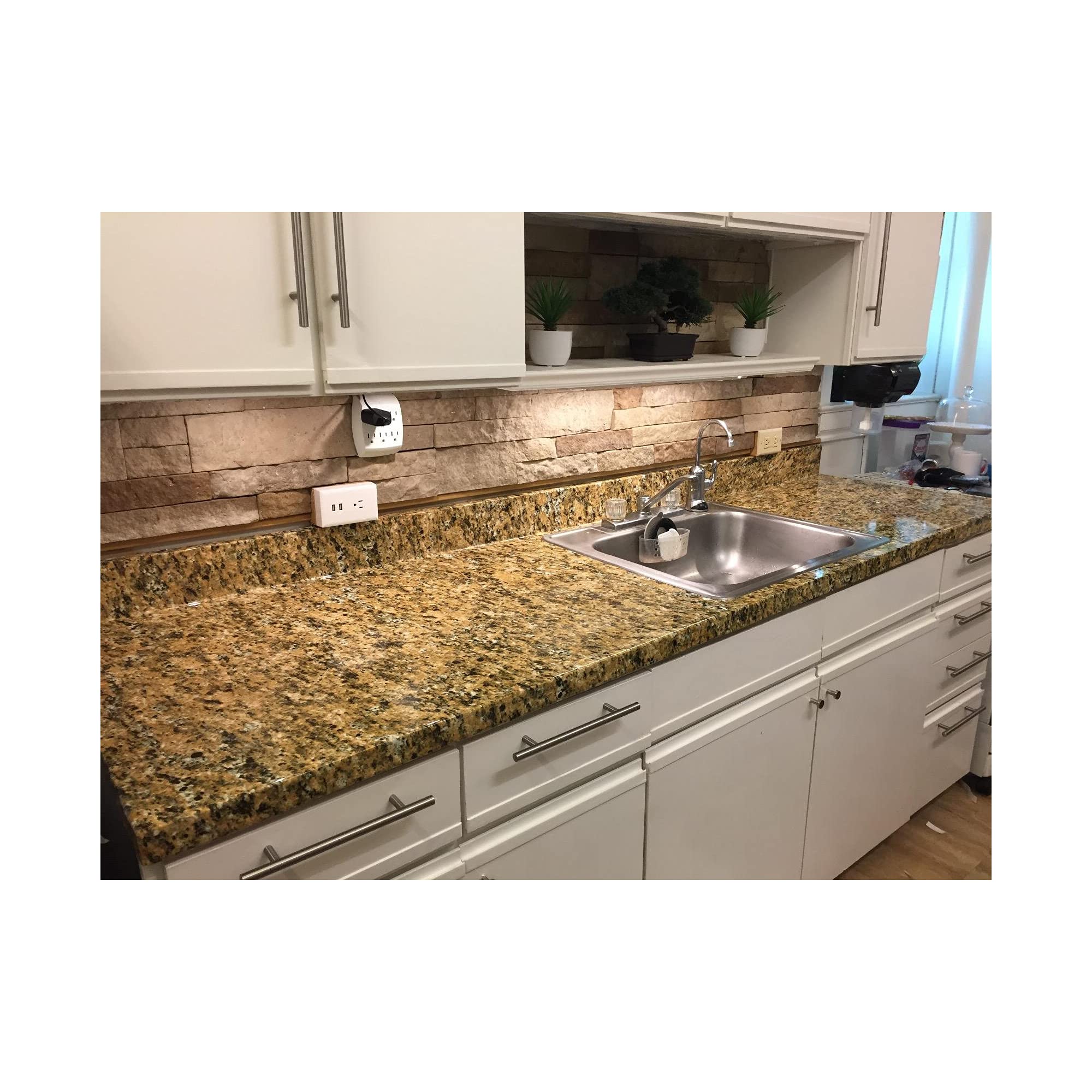 EZ FAUX DECOR Kitchen Countertop Update Vinyl Laminate Cover | Easy Install | Peel and Stick | Durable Self-Adhesive | 36” x 180” | Granite Marble Design | Venetian Gold (15ft)