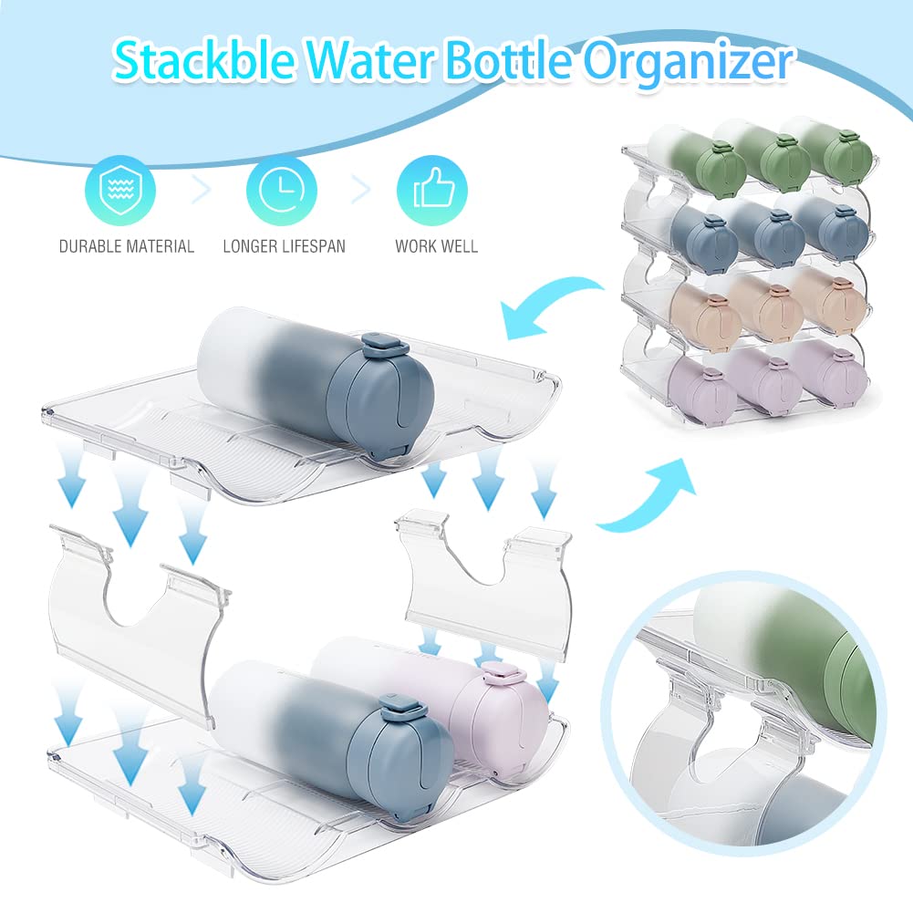Seolmae Stackable Water Bottle Organizer for Cabinet, Water Bottle Holder Countertop, Cup Organizer for Kitchen, Pantry and Fridge, Free-Standing Kitchen Storage Holder for Wine and Drink Bottles