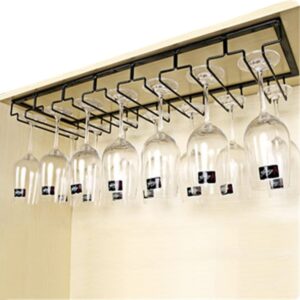 black wine glass rack, under cabinet wine glass holder stemware rack - hanging goblet holder for cabinet kitchen (color : black, size : 7-rows)