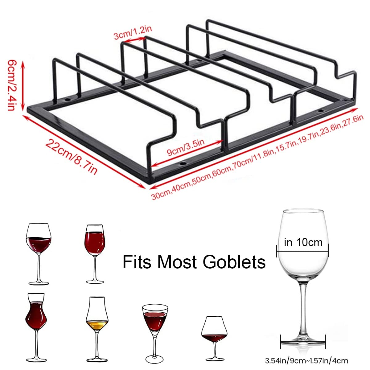 Black Wine Glass Rack, Under Cabinet Wine Glass Holder Stemware Rack - Hanging Goblet Holder for Cabinet Kitchen (Color : Black, Size : 7-rows)