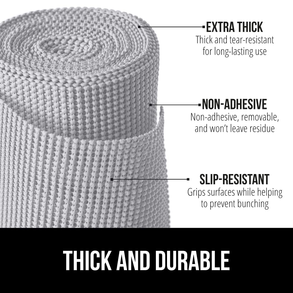 Gorilla Grip Drawer Liner and Mattress Gripper, Drawer Liner Size 12 in x 20 FT in Light Gray, Non Adhesive, Mattress Gripper Size Queen, Slip Resistant, Easy Trim, 2 Item Bundle