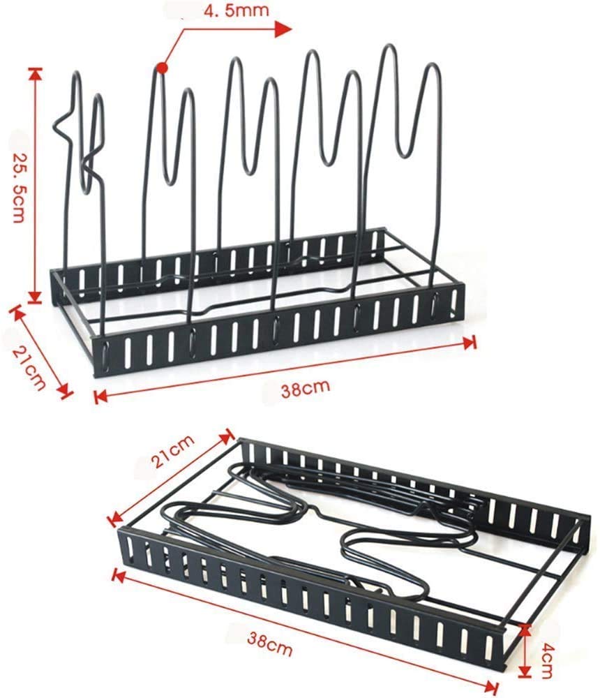 Jumper Joo Expandable Pot and Pan Organizers Rack,5+ Pans and Pots Lid Organizer Rack Holder, Kitchen Cabinet Pantry Bakeware Organizer Rack Holder with 5 Adjustable Compartments (Black)
