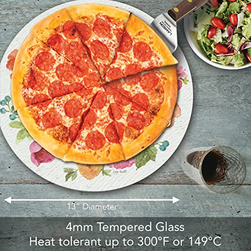 CounterArt Country Fresh 4mm Heat Tolerant Tempered Glass Lazy Susan Turntable 13" Diameter Cake Plate Condiment Caddy Pizza Server