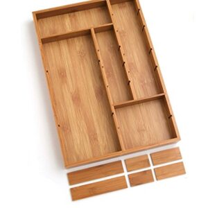 Bambüsi Bamboo Drawer Organizer Tray Adjustable Drawer Organizer with Removable Dividers