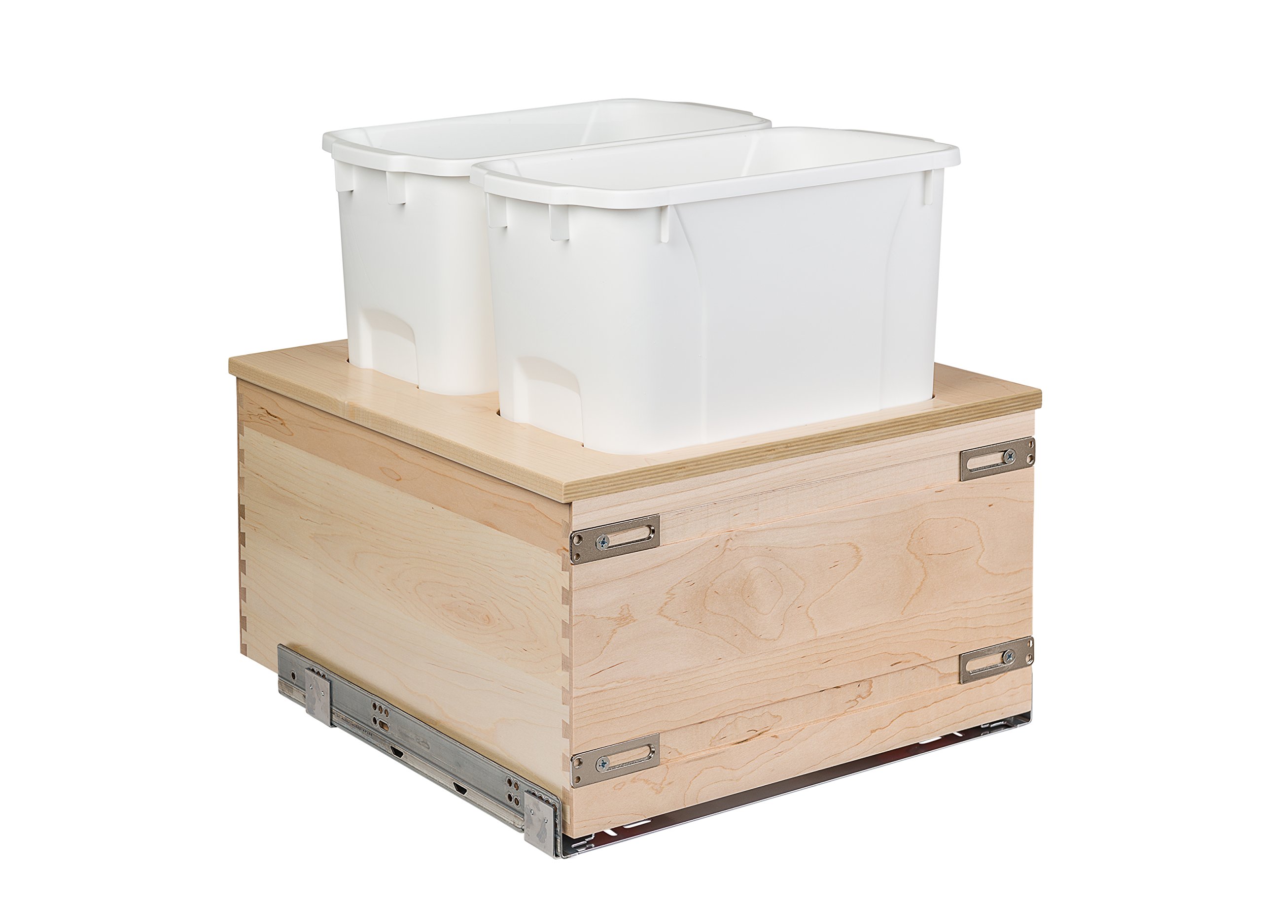 Century Components CASBM17PF Kitchen Pull Out Waste Bin Container - 34 Qt White Double - Baltic Birch - Blum Soft-Close 170 lb. MOVENTO 769 Slides, 17-7/8"