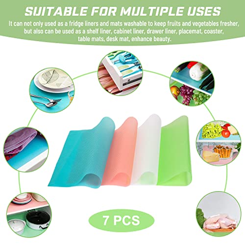 Refrigerator Mats Shelf Liner Clear Remi Washable Fridge Liners Waterproof pad mat Drawer Table Dish Fresh 7 Pack 2Red/2Green/2Blue/1Clear 17 3/4 x 11 1/16 IN / 45*30*0.1cm