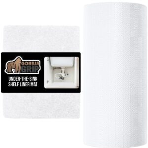 gorilla grip under sink mat and smooth drawer liner, under sink mat size 24x24, absorbent mat for below sinks, drawer liner size 17.5x20, non adhesive, both in white, 2 item bundle