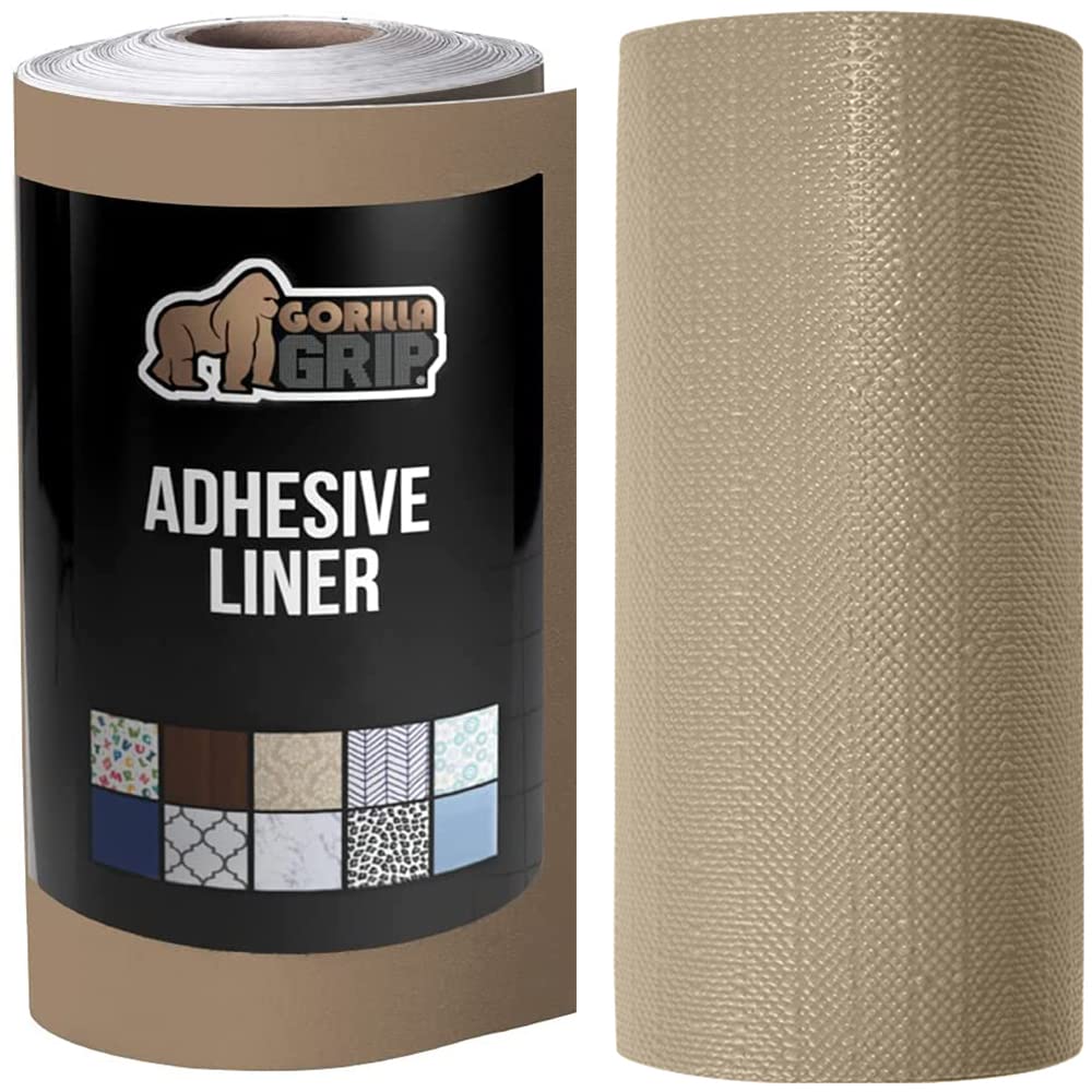 Gorilla Grip Stick Adhesive Removable Liner and Smooth Drawer Liner, Adhesive Liner Size 17.5x10, Contact Liner for Book Covers, Smooth Liner Size 17.5x20, Non Adhesive, Both in Beige, 2 Item Bundle