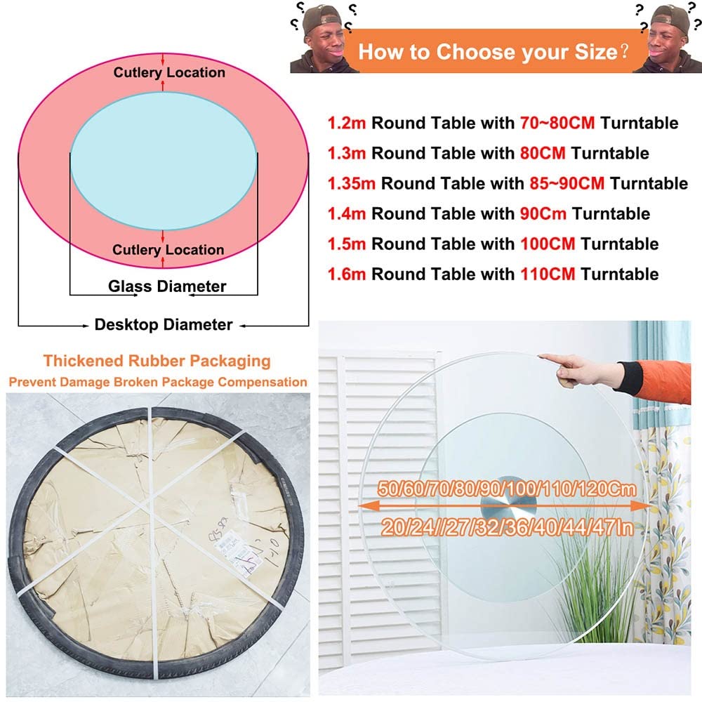 20" Large Rotating Tray Lazy Susan Serving Plate, 24" Table Tempered Glass Round Turntable Swivel Tray, 28" Rotatable Tabletop Organizer Display Plate for Kitchen Dining, Parties, Wedding