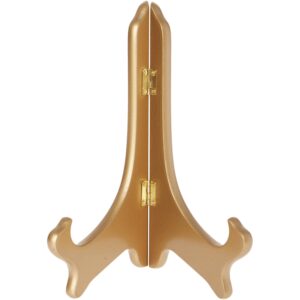 bard's hinged gold-toned mdf wood plate stand, 9" h x 7.25" w x 5" d (for 9" - 10.5" plates)