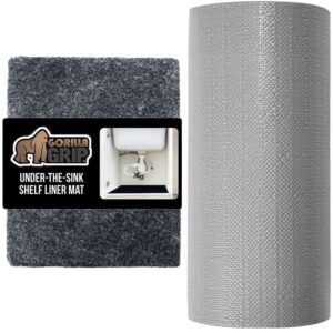 gorilla grip under sink mat and smooth drawer liner, under sink mat size 24x30 in charcoal, absorbent mat for below sinks, drawer liner size 17.5x20 in gray, non adhesive, 2 item bundle