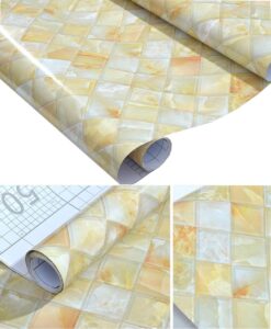 glow4u waterproof gloss marble tile contact paper self adhesive vinyl granite shelf liner for kitchen countertops backsplash (15.7x117 inches)
