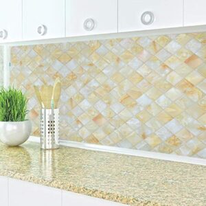 GLOW4U Waterproof Gloss Marble Tile Contact Paper Self Adhesive Vinyl Granite Shelf Liner for Kitchen Countertops Backsplash (15.7x117 Inches)