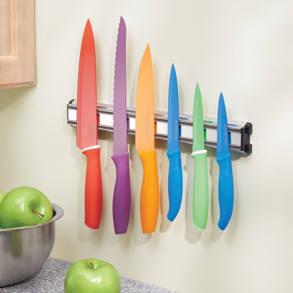 iDesign Wall Mount Magnetic Knife Holder Strip for Kitchen Utensil Storage - Stainless Steel, 14"