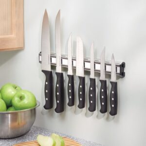 iDesign Wall Mount Magnetic Knife Holder Strip for Kitchen Utensil Storage - Stainless Steel, 14"