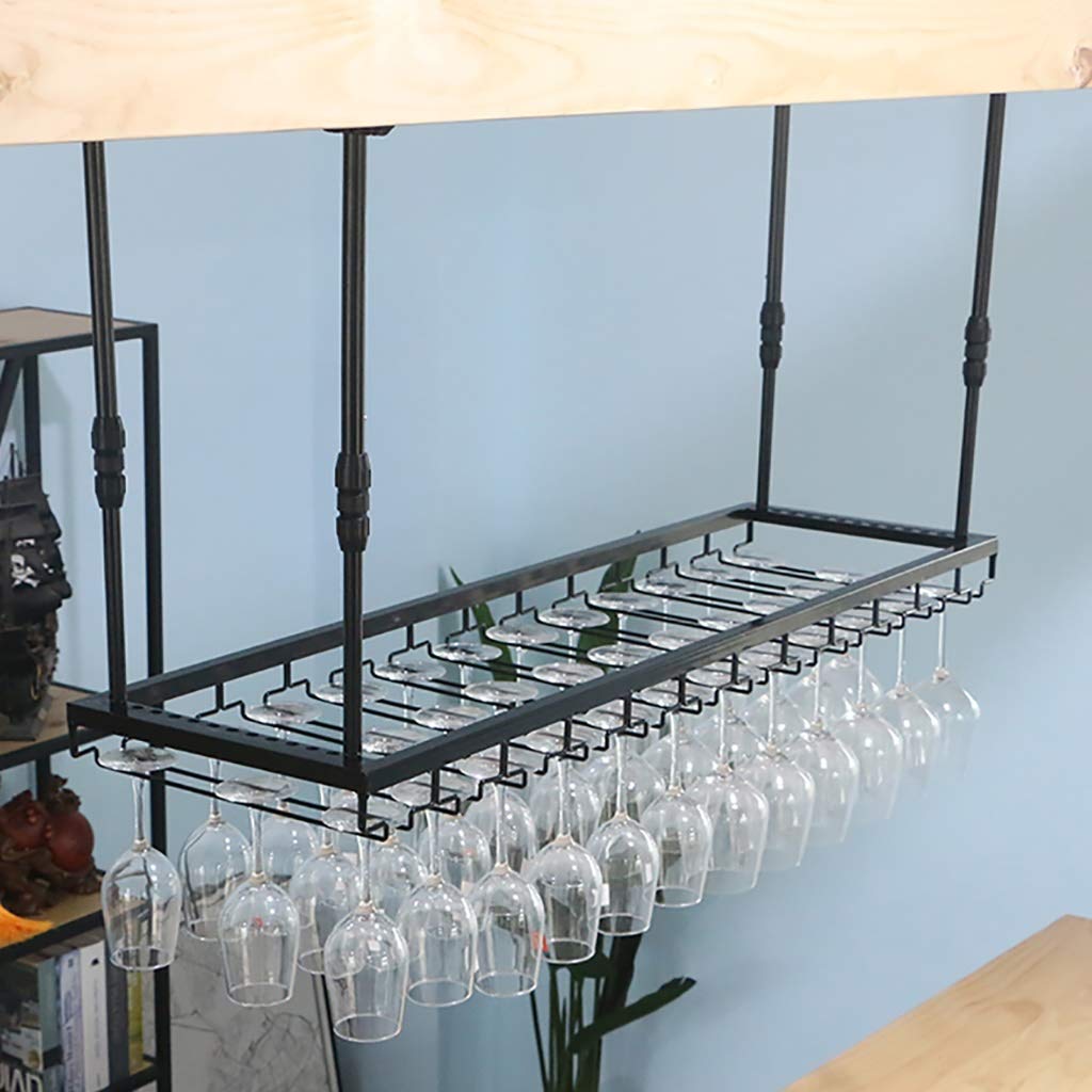 FKRACK Wine Glass Holder Ceiling Mounted Wine Glass Hanging Rack Industrial Height Adjustable Wine Glass Shelf (Color : Black, Size : 120×40cm)