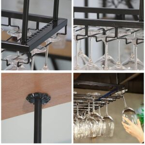 FKRACK Wine Glass Holder Ceiling Mounted Wine Glass Hanging Rack Industrial Height Adjustable Wine Glass Shelf (Color : Black, Size : 120×40cm)