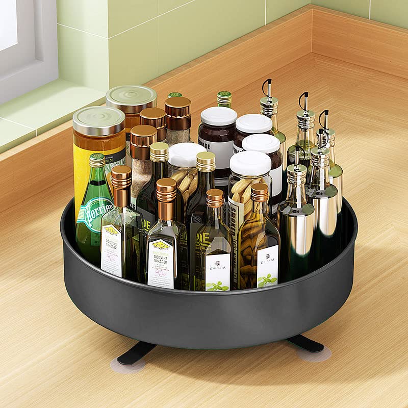 HAIZLUOP Lazy Susan Organizer, 1pc Under Sink Organizer, 10 Inch Spinning Spice Rack for Storing Condiments, Bottles, Black