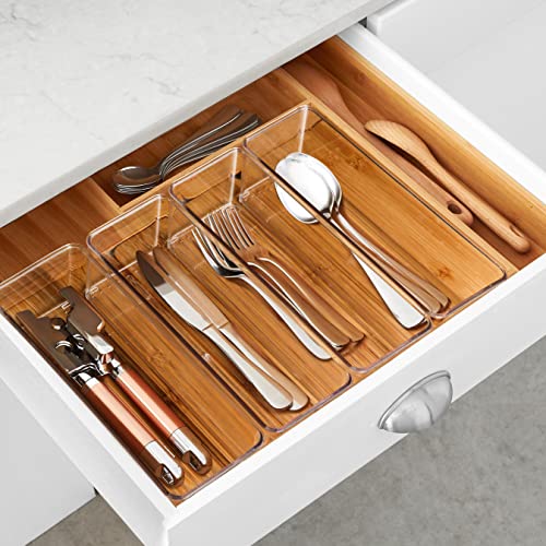 Hudgan 8 Pack Clear Plastic Drawer Organizers Set, Stackable Deep Drawer Organizer for Makeup Vanity and Desk, 2 Sizes Tall Bathroom Drawer Organizer