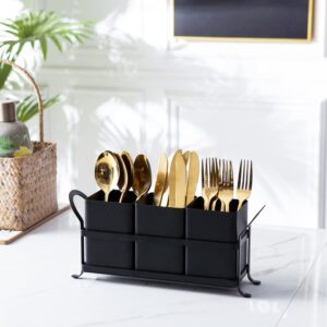 NelyBet Flatware, Cutlery,Kitchen Utensil & Silverware Caddy Organizer Bin Holder for Forks, Spoons, Knives - Perfect for Kitchen Countertop- Black