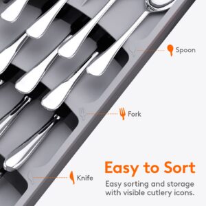 Lifewit Silverware Organizer, Compact Utensil Organizer for Kitchen Drawer, Expandable Flatware and Cutlery Tray, Adjustable Plastic Spoons Forks Knives Storage Holder Organization, Gray