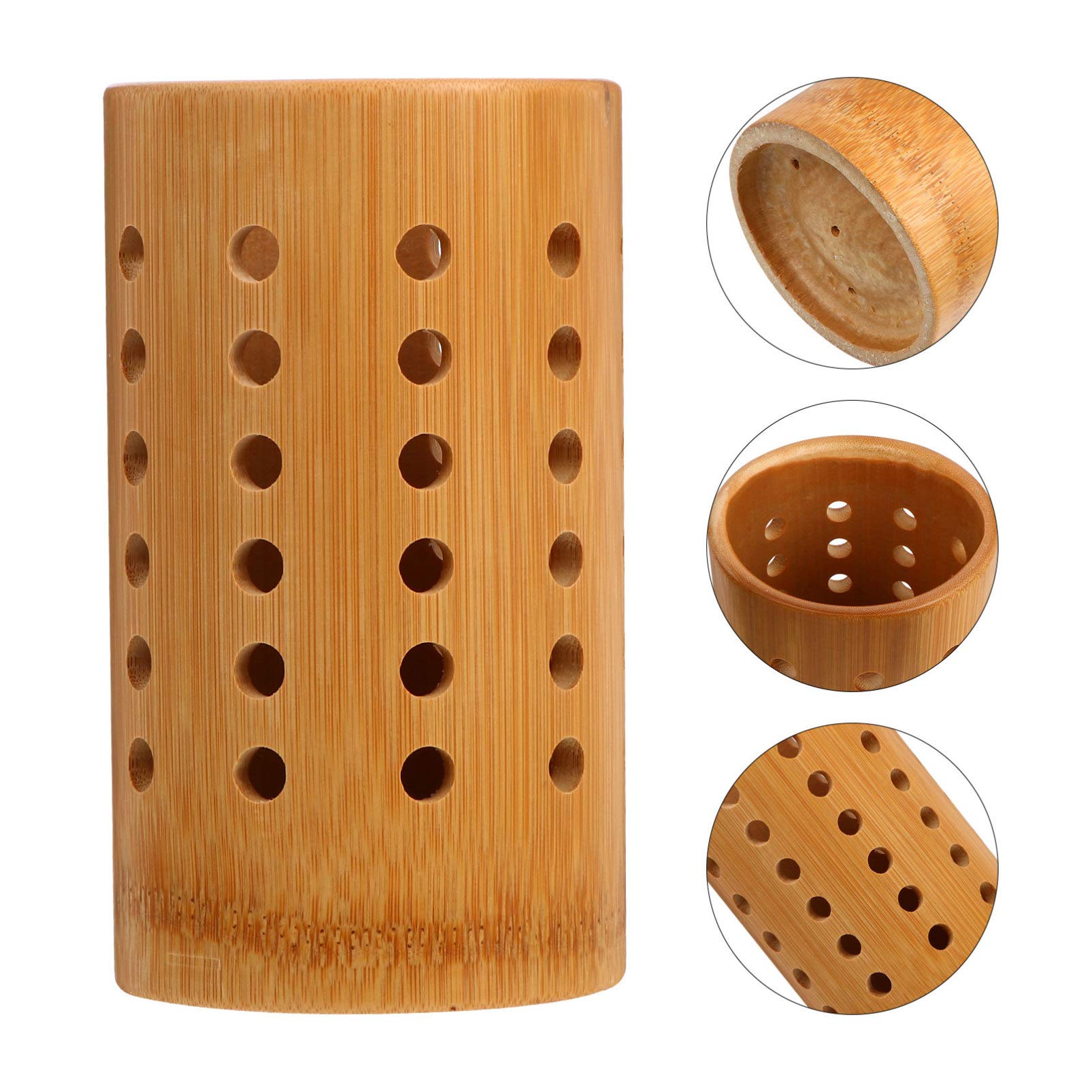 Hemoton Cooking Utensil Holder KItchen Utensil Holder Caddy Bamboo Kitchen Tool Holder Chopsticks Storage Barrel Spoon Fork Holder Cutlery Tableware Storage Container Organizer Wood Utensil Holder