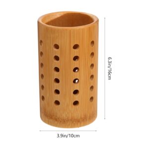 Hemoton Cooking Utensil Holder KItchen Utensil Holder Caddy Bamboo Kitchen Tool Holder Chopsticks Storage Barrel Spoon Fork Holder Cutlery Tableware Storage Container Organizer Wood Utensil Holder