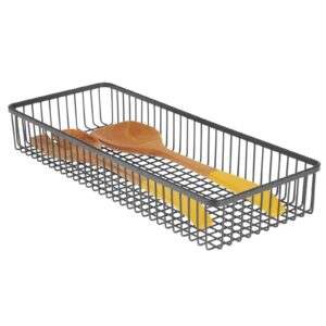 mDesign Metal Farmhouse Kitchen Cabinet Drawer Organizer Basket Tray, Shallow Storage Bin for Cutlery, Serving Spoons, Cooking Utensils, Appliances, Gadgets, Unity Collection, 15" Long, 8 Pack, Black