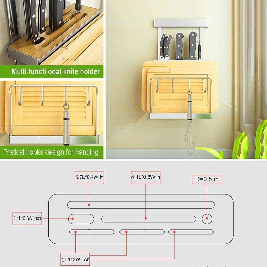 Wall Mounted Knife Block Cutting Board Chopper Holder, Hanging Knife Drying Rack Kitchen Storage Organizer, Bakeware Rack Pan Pot Cover Lid Rack, SUS 304 Stainless Steel ( Size : With drainer tray )