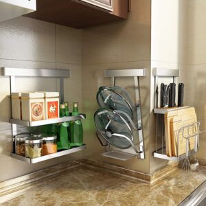 Wall Mounted Knife Block Cutting Board Chopper Holder, Hanging Knife Drying Rack Kitchen Storage Organizer, Bakeware Rack Pan Pot Cover Lid Rack, SUS 304 Stainless Steel ( Size : With drainer tray )
