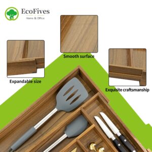 EcoFives Acacia Kitchen Drawer Organizer Expandable 8 Slots + Acacia Silverware Organizer Adjustable 5 Slots