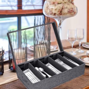 VERONLY Flatware Storage case with Adjustable Dividers, Utensil Silverware Organizer Box chest, Cutlery Storage Holder with Pvc Lid and Handles, Dinnerware Storage Containers for Organizing Cutlery, F