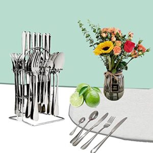 HYCSC Silverware Sets with Holder, Premium Stainless Steel Tableware Set, Mirror Polished Flatware Cutlery Set - Include Knife, Fork and Spoon, Dishwasher Safe, Nice Family Utensil Gift Set (Silver)