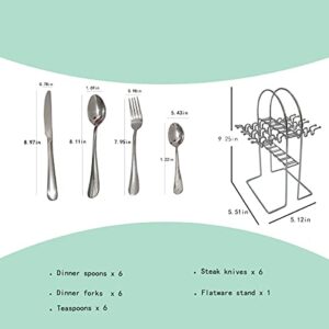 HYCSC Silverware Sets with Holder, Premium Stainless Steel Tableware Set, Mirror Polished Flatware Cutlery Set - Include Knife, Fork and Spoon, Dishwasher Safe, Nice Family Utensil Gift Set (Silver)