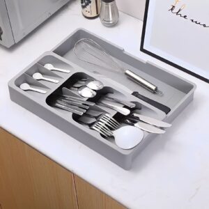 expandable kitchen drawerstore set, compact cutlery organizer for silverware storage, cabinet facilitator for cooking utensils, holding flatware for spoons, forks, knives, and more