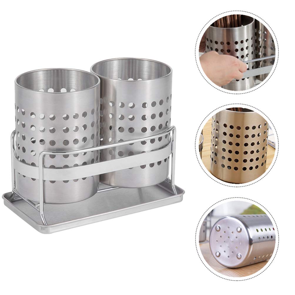 Cabilock Stainless Steel Utensil Caddy Cutlery Storage Holder Countertop Silverware Holder Cooking Utensil Organizers for Home Restaurant Kitchen