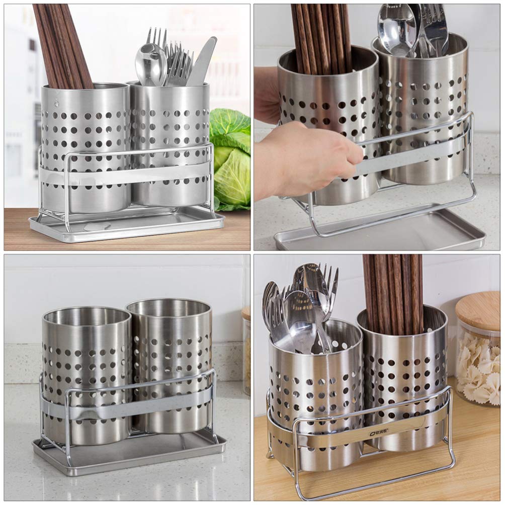 Cabilock Stainless Steel Utensil Caddy Cutlery Storage Holder Countertop Silverware Holder Cooking Utensil Organizers for Home Restaurant Kitchen