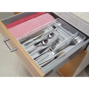 Seville Classics Large Steel Mesh Flatware Utensil Cutlery Desk Drawer Tray Organizer Set, White
