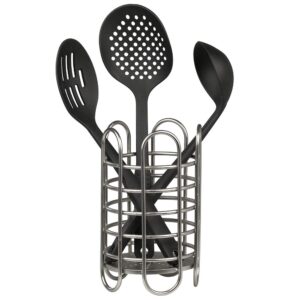 home basics simplicity collection steel free-standing utensil and cutlery holder with quick draining holes, satin nickel