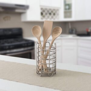 Home Basics Simplicity Collection Steel Free-Standing Utensil and Cutlery Holder with Quick Draining Holes, Satin Nickel